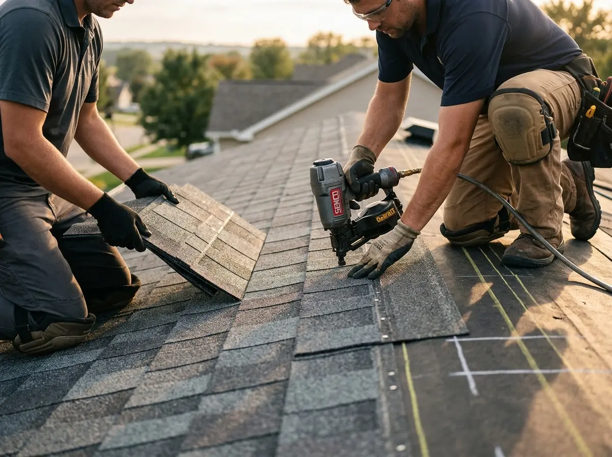 Professional roofer working on a residential roof in Ossining